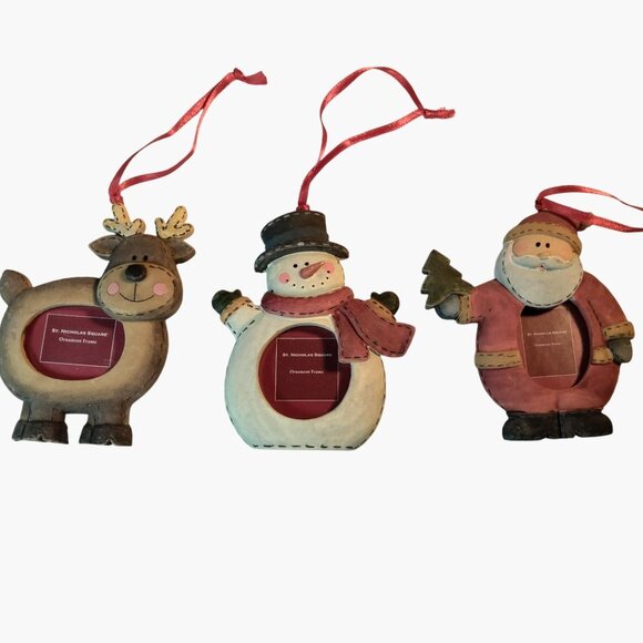 St Nicholas Square Holiday Frame Ornaments  Reindeer Snowman Santa Lot 3 - Picture 1 of 13